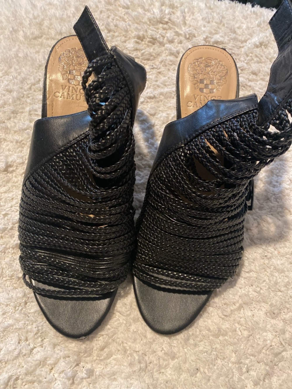 Vince Camuto Black Braided Open-Toe Slingback Mules